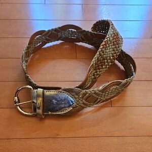 Ralph Lauren Gold and Brown Leather & Cord Belt
